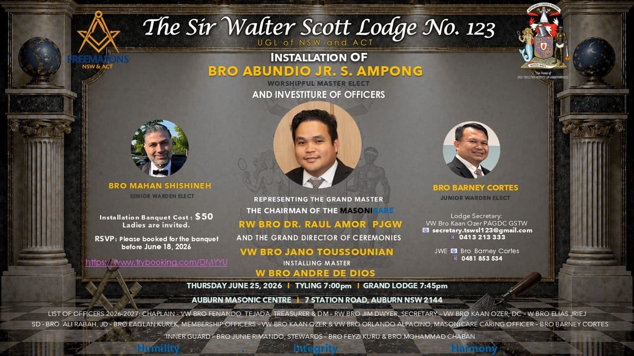 The Sir Walter Scott Lodge No.123 Installation 2026
