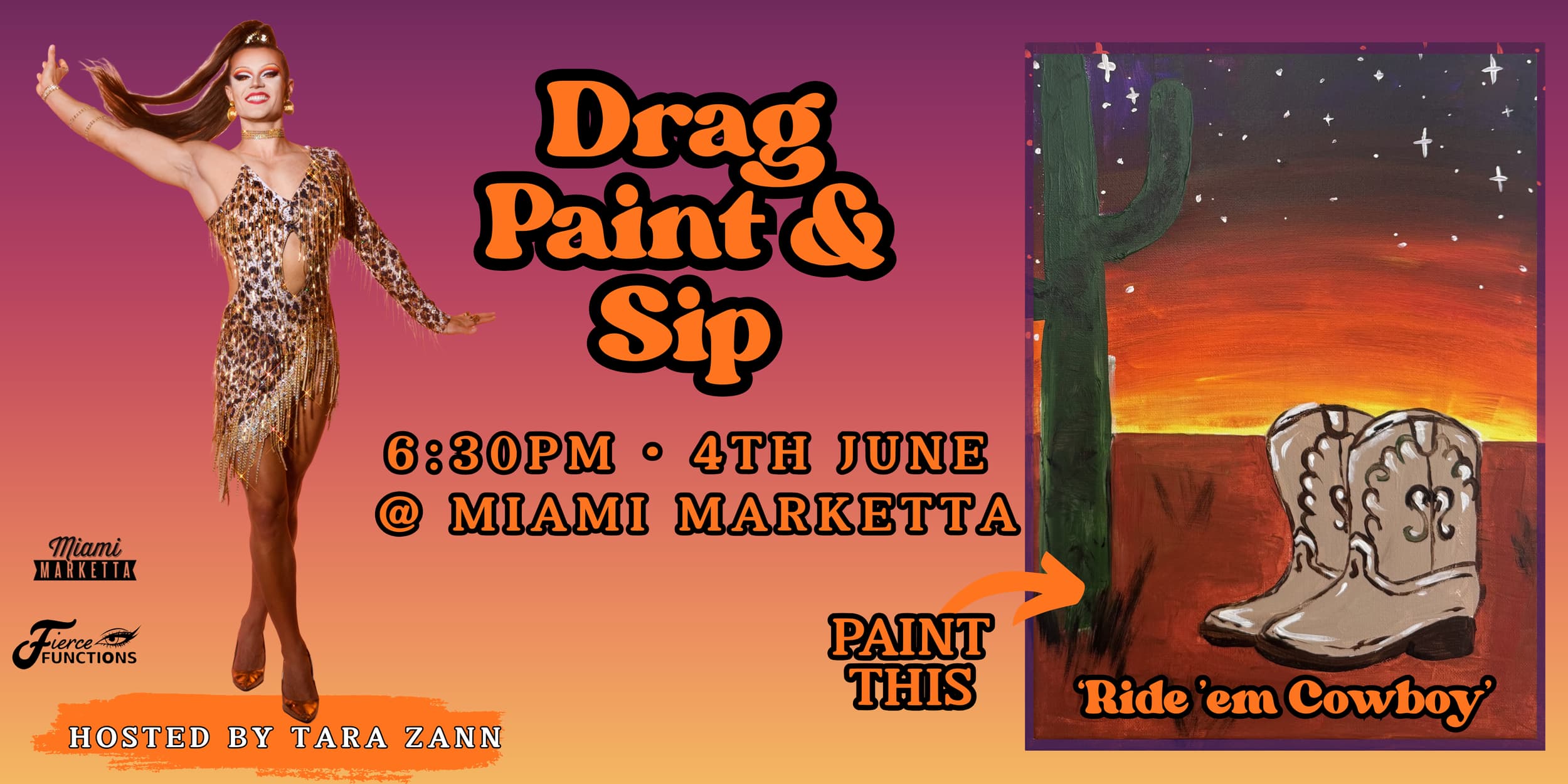 Drag Paint and Sip - ride ‘em cowboy
