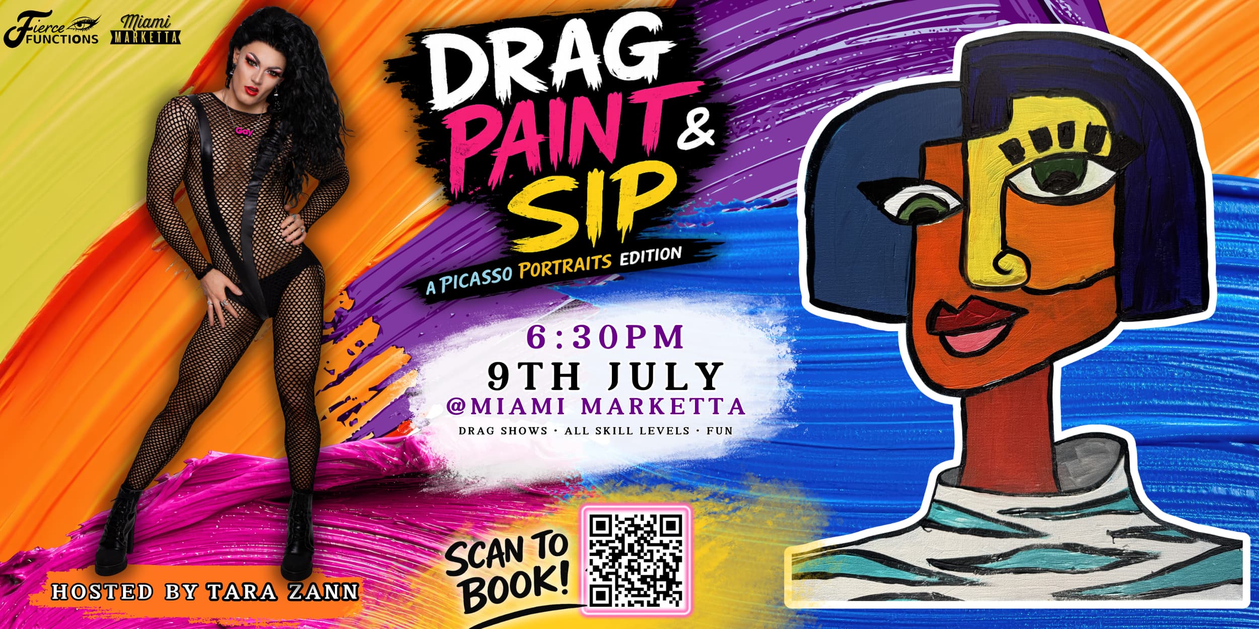 Drag Paint and Sip - picasso portraits edition